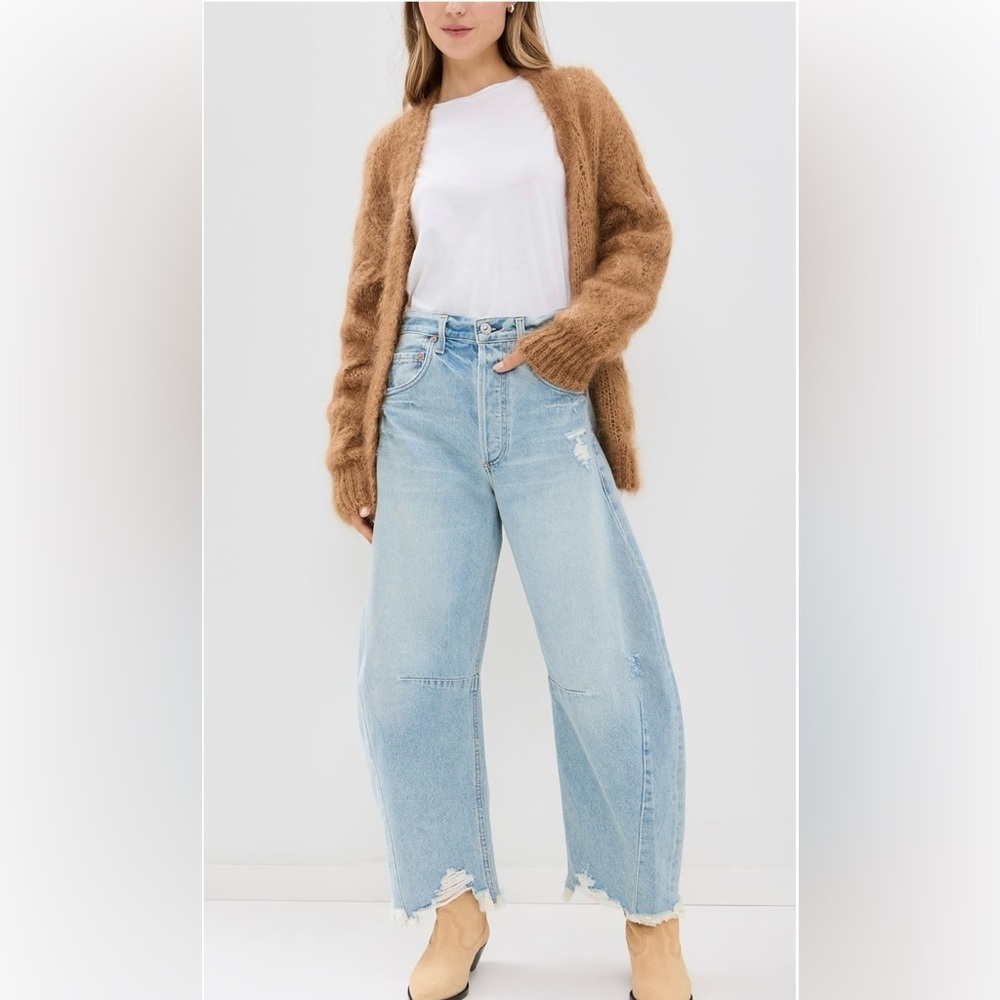 Citizens Of Humanity Light blue horseshoe distressed high rise wide-legged jeans